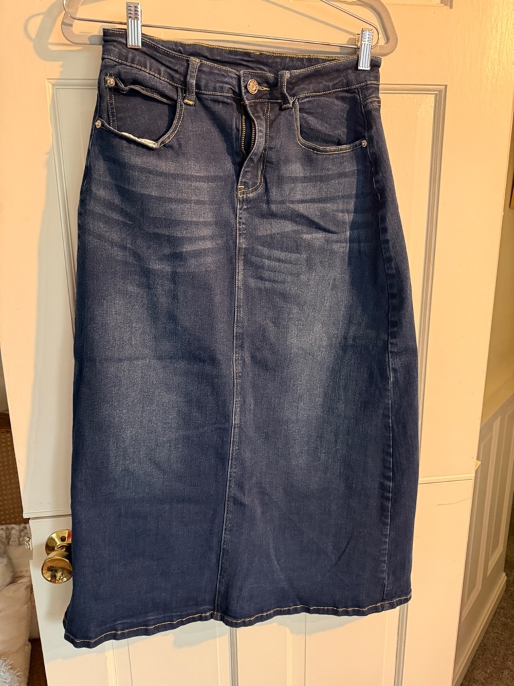 Dark Wash Denim Midi Skirt